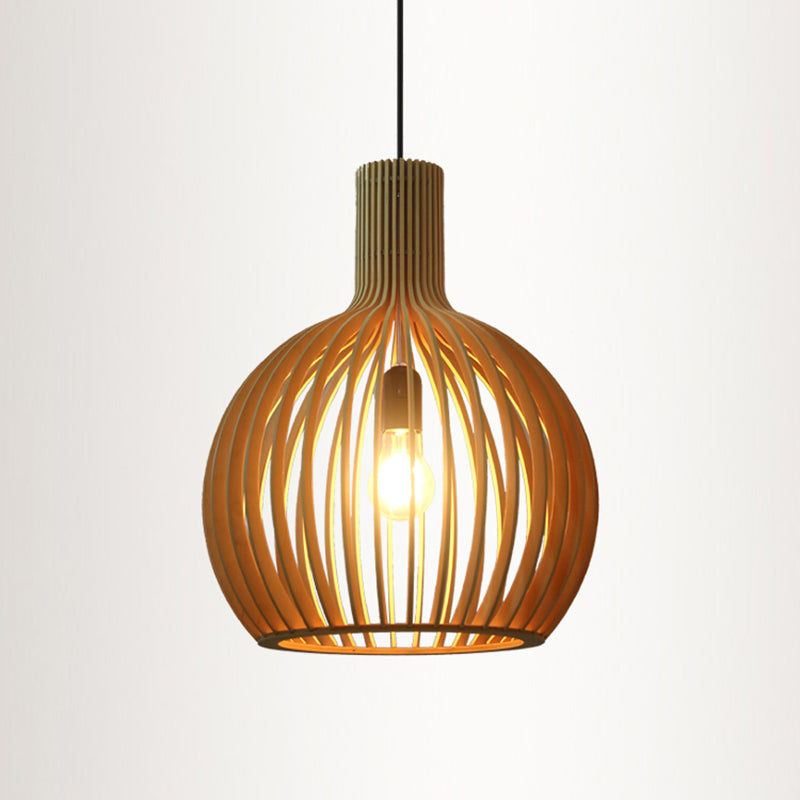 Wood Shaded Pendant Light Contemporary Single Suspension Lighting Fixture for Restaurant