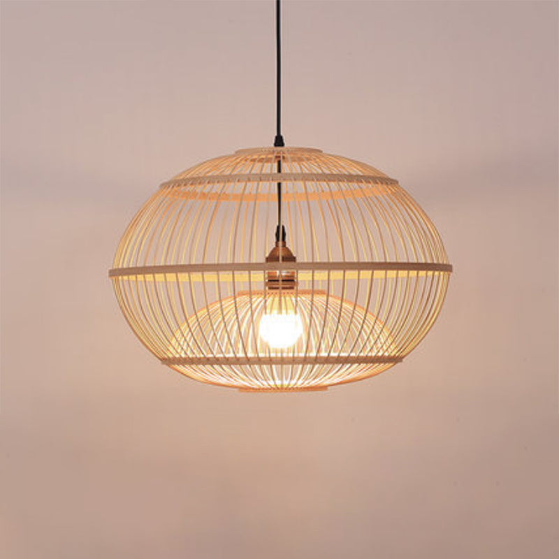 Bamboo Sphere Shaded Suspension Lighting Minimalist 1 Head Wood Pendant Ceiling Light