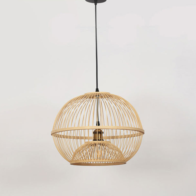 Bamboo Sphere Shaded Suspension Lighting Minimalist 1 Head Wood Pendant Ceiling Light