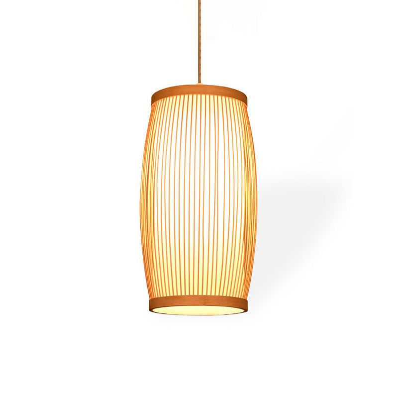 Handcrafted Pendant Light Contemporary Bamboo Single-Bulb Wood Suspension Light Fixture