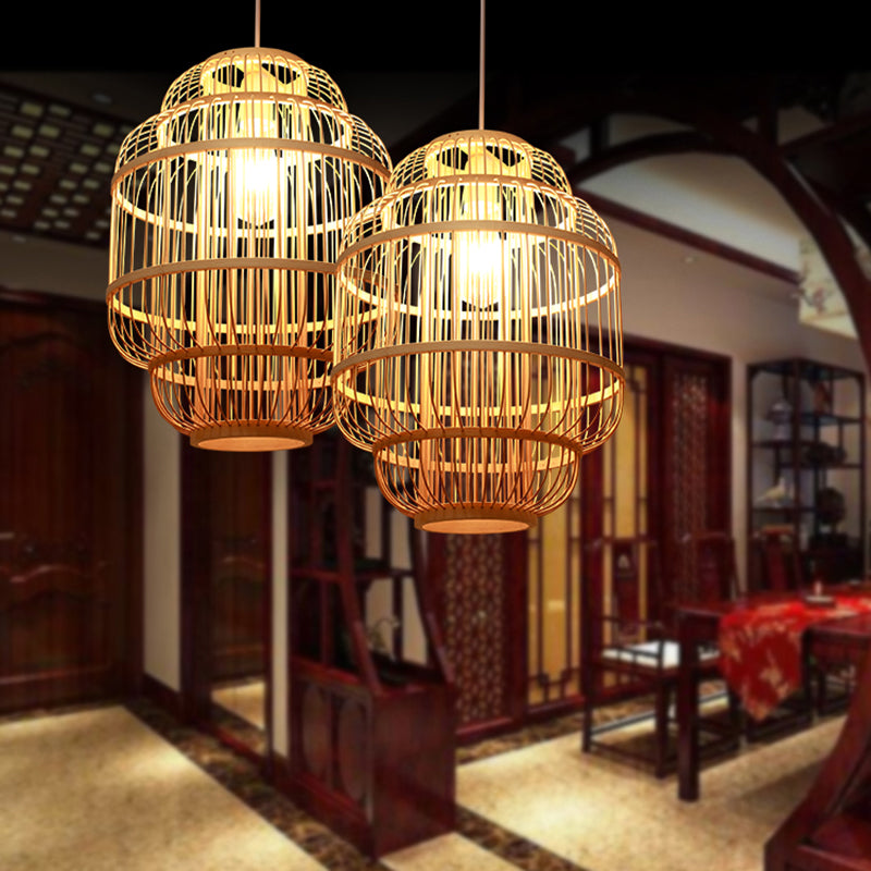 Wood Handmade Suspension Lighting Simplicity 1-Light Bamboo Pendant Light for Restaurant