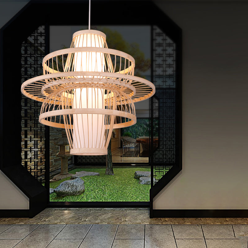 Wood Handmade Suspension Lighting Simplicity 1-Light Bamboo Pendant Light for Restaurant