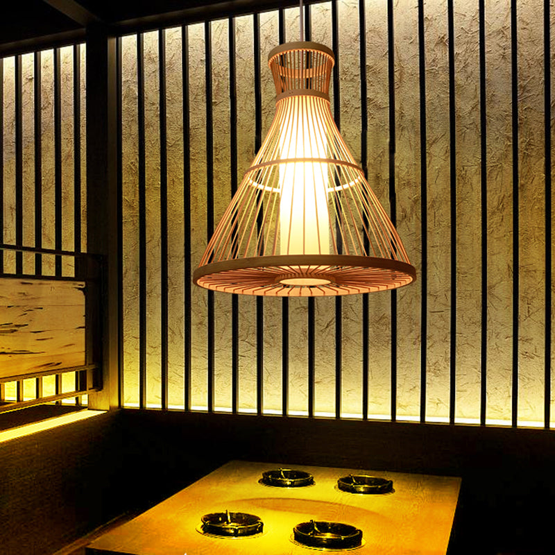 Wood Handmade Suspension Lighting Simplicity 1-Light Bamboo Pendant Light for Restaurant
