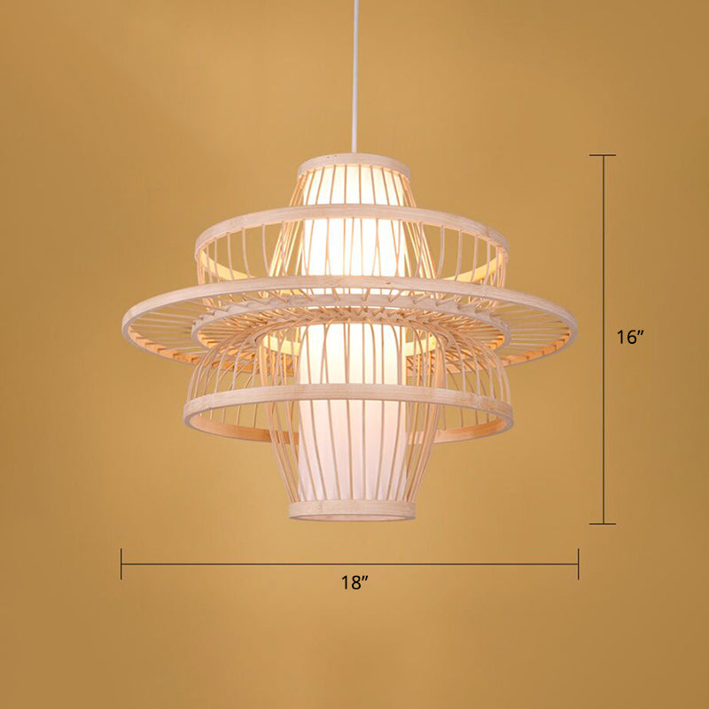 Wood Handmade Suspension Lighting Simplicity 1-Light Bamboo Pendant Light for Restaurant