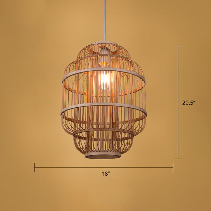 Wood Handmade Suspension Lighting Simplicity 1-Light Bamboo Pendant Light for Restaurant