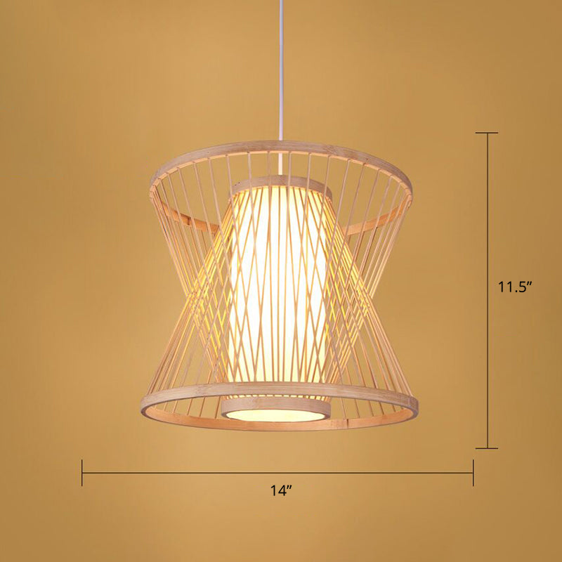Wood Handmade Suspension Lighting Simplicity 1-Light Bamboo Pendant Light for Restaurant