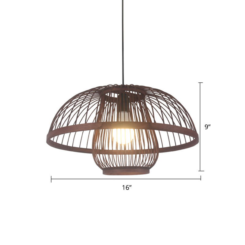 Weaving Restaurant Ceiling Light Bamboo Single Modern Hanging Pendant Light in Coffee