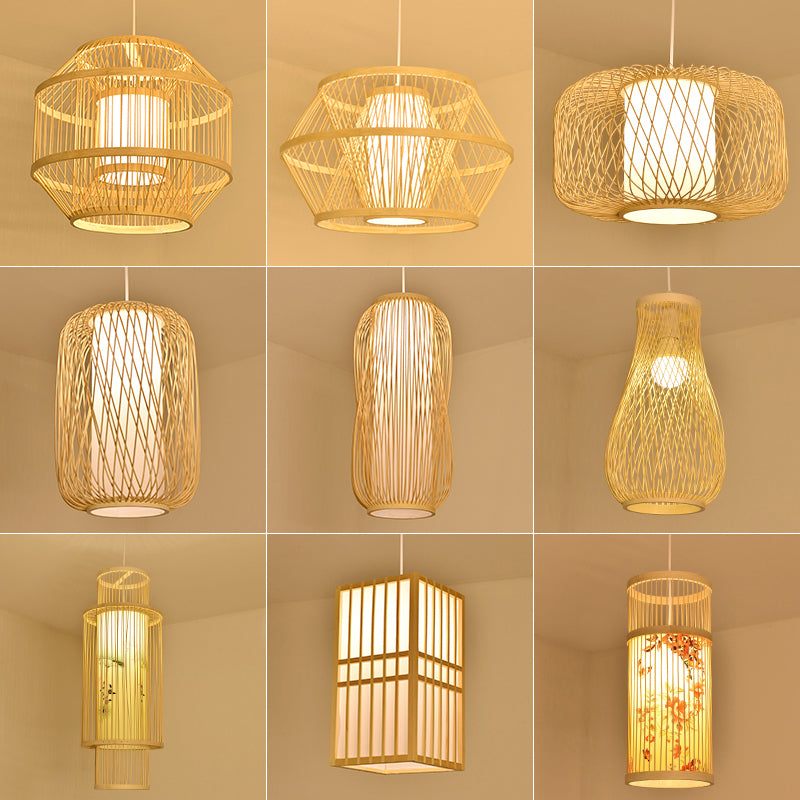 Bamboo Handmade Pendant Light Contemporary Single-Bulb Wood Suspension Light Fixture