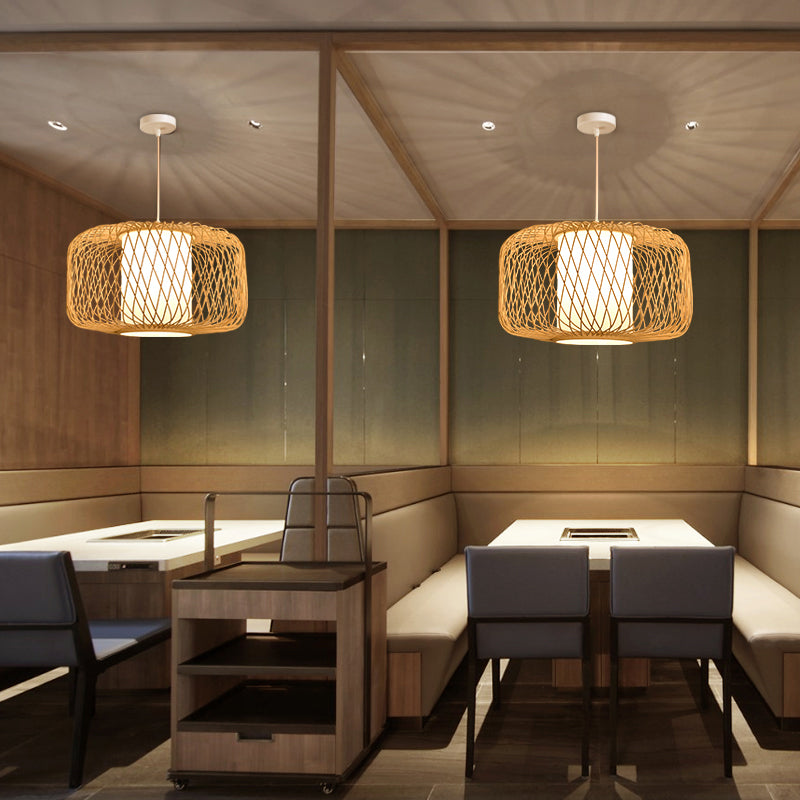 Bamboo Handmade Pendant Light Contemporary Single-Bulb Wood Suspension Light Fixture