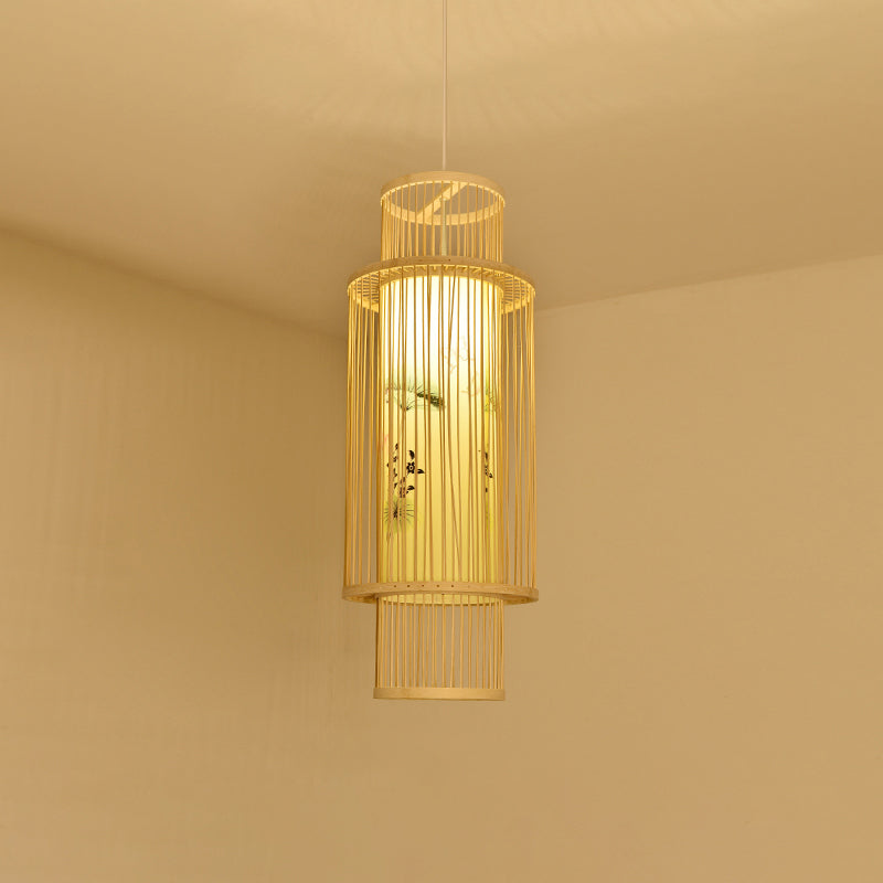 Bamboo Handmade Pendant Light Contemporary Single-Bulb Wood Suspension Light Fixture