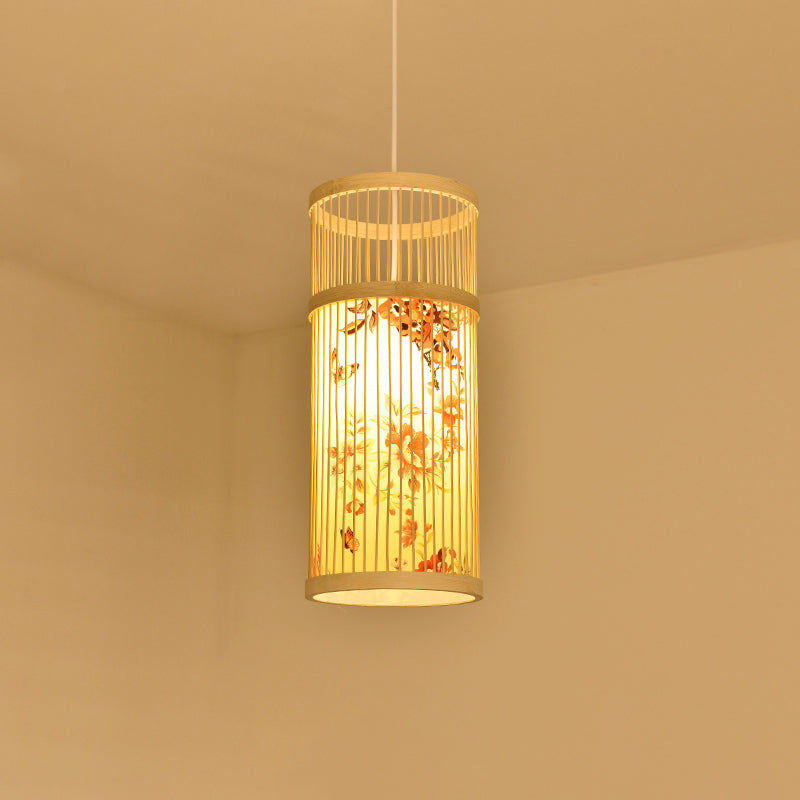 Bamboo Handmade Pendant Light Contemporary Single-Bulb Wood Suspension Light Fixture