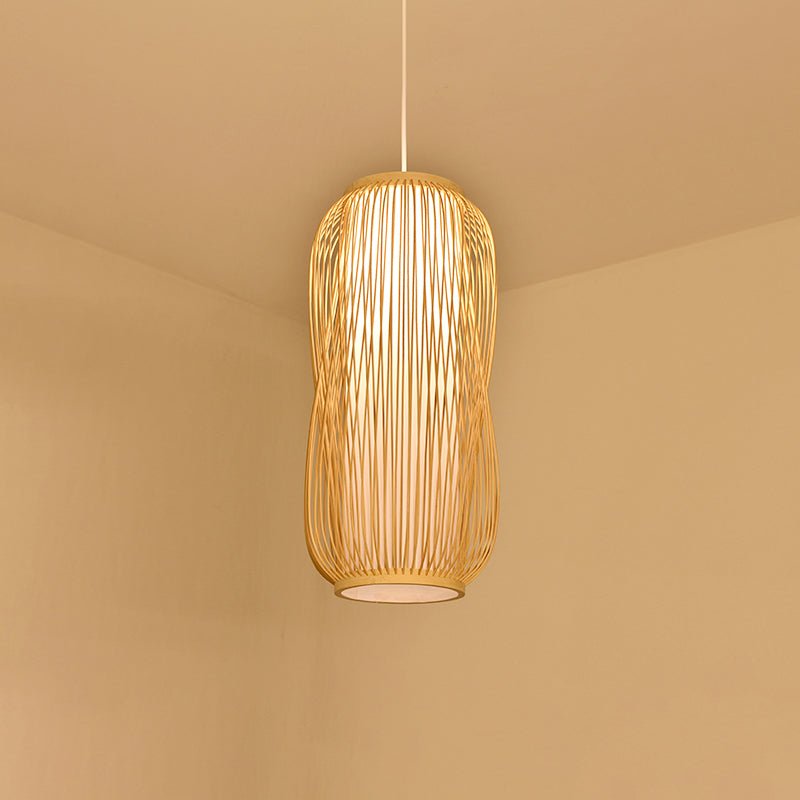 Bamboo Handmade Pendant Light Contemporary Single-Bulb Wood Suspension Light Fixture
