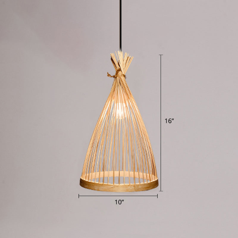 Bamboo Handmade Pendant Light Contemporary Single-Bulb Wood Suspension Light Fixture