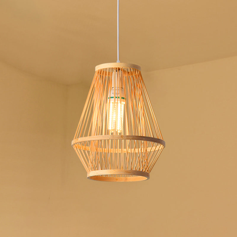 Bamboo Handmade Pendant Light Contemporary Single-Bulb Wood Suspension Light Fixture