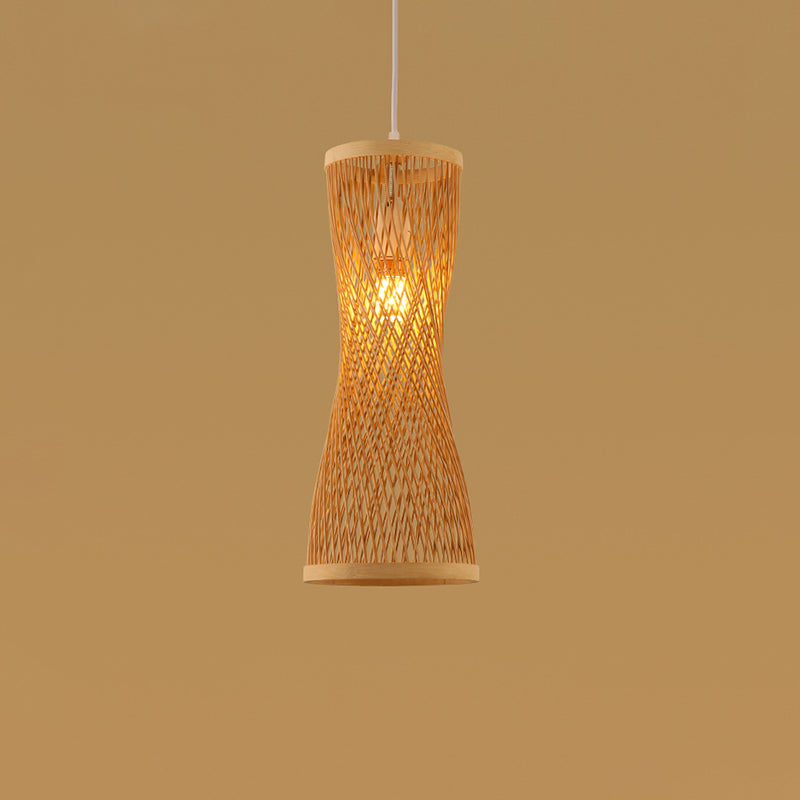 Bamboo Handmade Pendant Light Contemporary Single-Bulb Wood Suspension Light Fixture