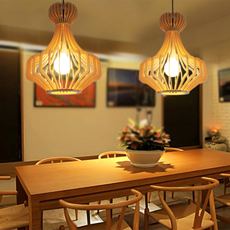 Simplicity Shaded Suspension Lighting Wood 1-Light Restaurant Pendant Light Fixture