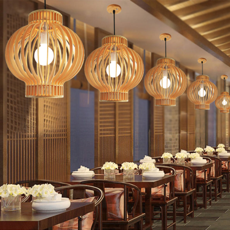 Simplicity Shaded Suspension Lighting Wood 1-Light Restaurant Pendant Light Fixture