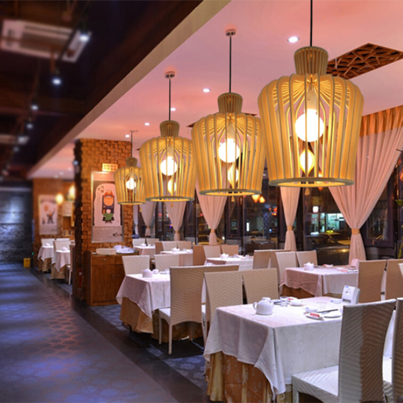 Simplicity Shaded Suspension Lighting Wood 1-Light Restaurant Pendant Light Fixture