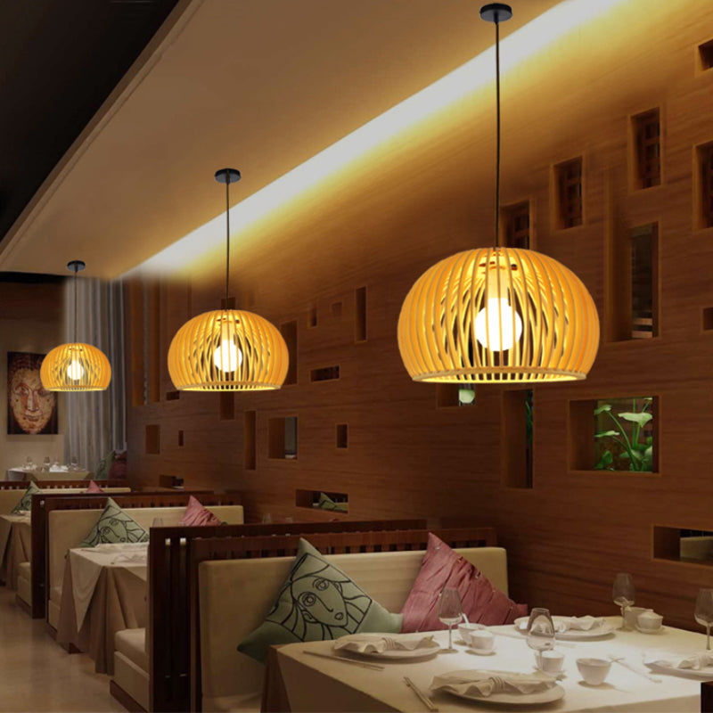 Simplicity Shaded Suspension Lighting Wood 1-Light Restaurant Pendant Light Fixture