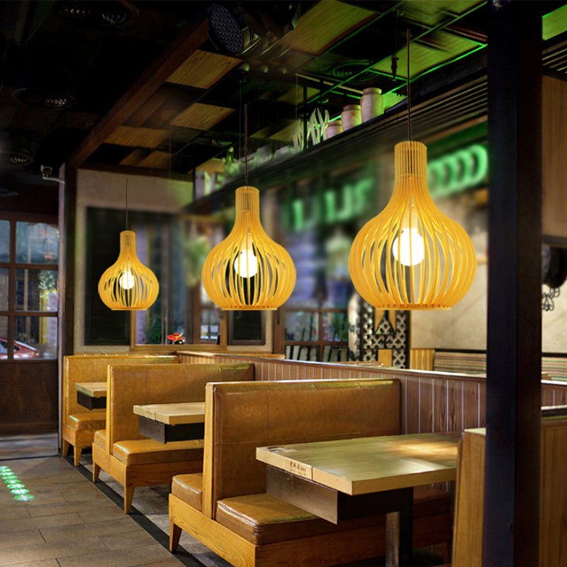 Simplicity Shaded Suspension Lighting Wood 1-Light Restaurant Pendant Light Fixture