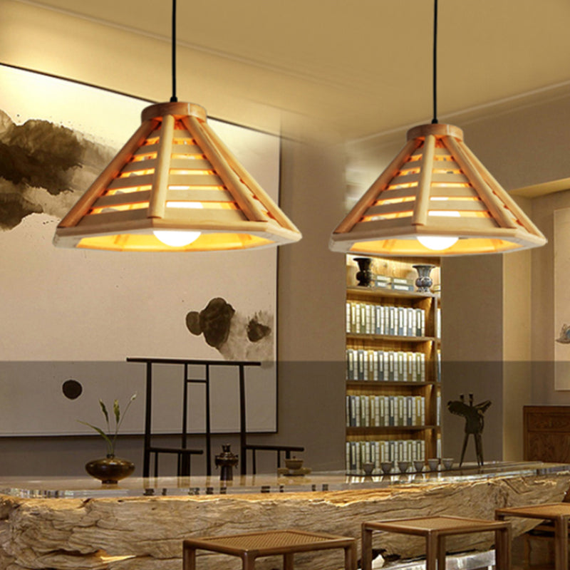 Simplicity Shaded Suspension Lighting Wood 1-Light Restaurant Pendant Light Fixture