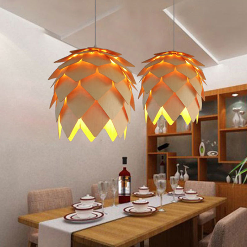 Simplicity Shaded Suspension Lighting Wood 1-Light Restaurant Pendant Light Fixture