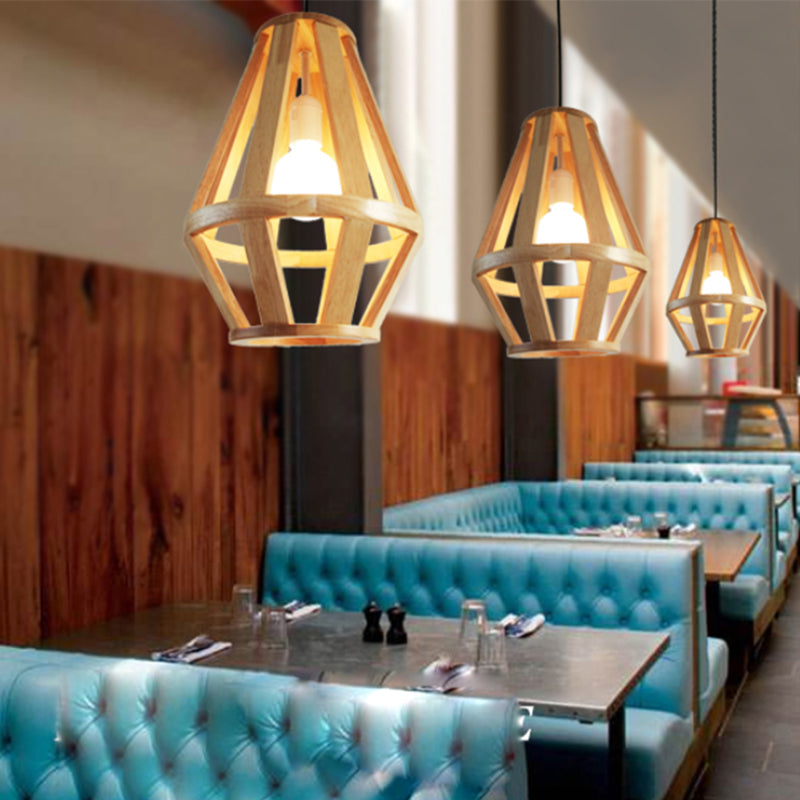 Simplicity Shaded Suspension Lighting Wood 1-Light Restaurant Pendant Light Fixture