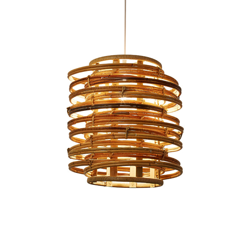 Curl Bound Ceiling Light Asian Style Rattan 1 Bulb Restaurant Hanging Light in Wood