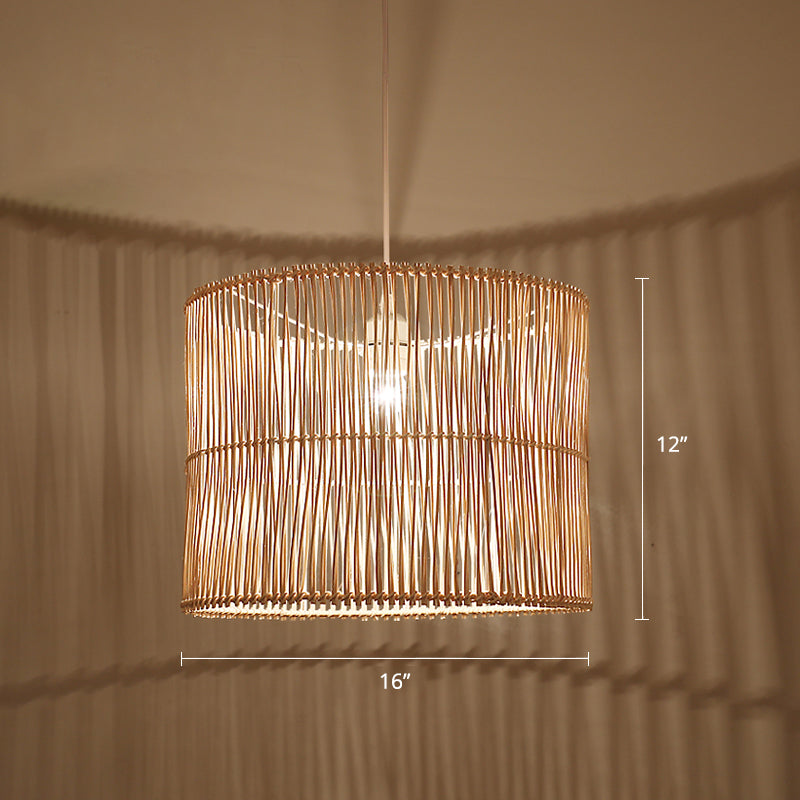 Rattan Drum Shaded Ceiling Light Modern Single Hanging Pendant Light for Restaurant