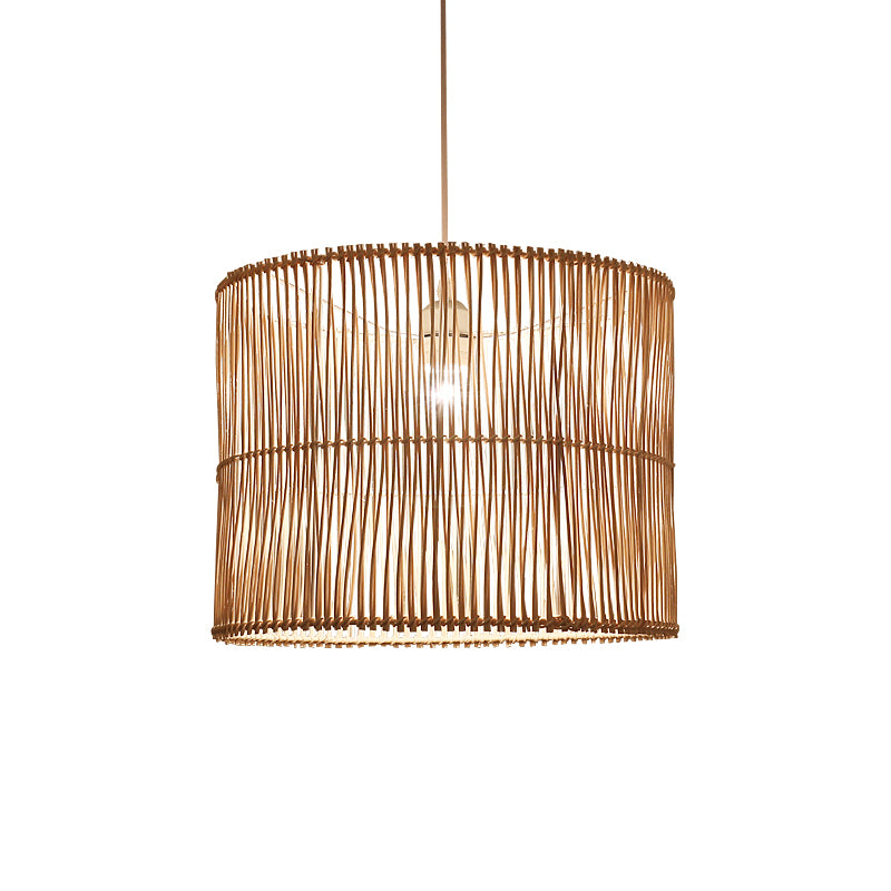 Rattan Drum Shaded Ceiling Light Modern Single Hanging Pendant Light for Restaurant
