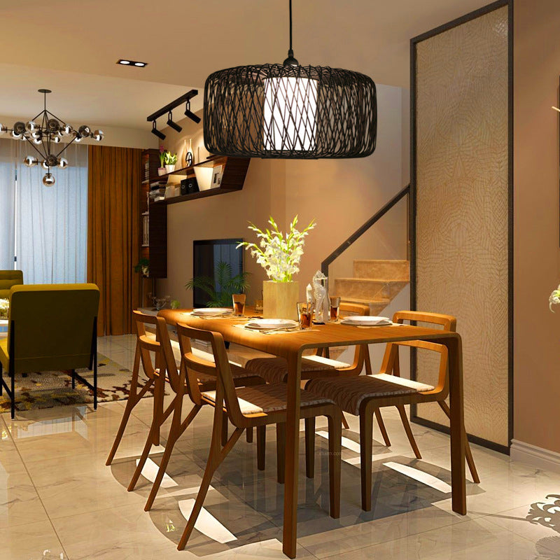 Drum Tea Room Anhänger Licht Bambus Ein-Bulb zeitgenössische Federleuchte