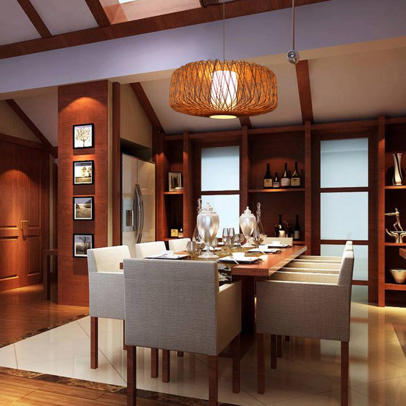 Drum Tea Room Anhänger Licht Bambus Ein-Bulb zeitgenössische Federleuchte