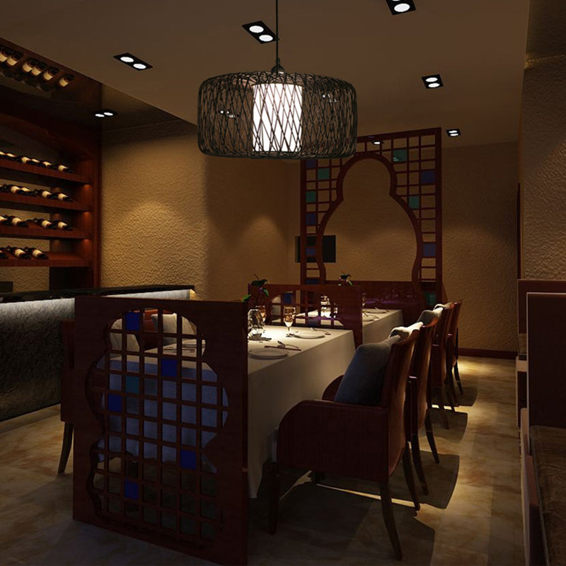 Drum Tea Room Anhänger Licht Bambus Ein-Bulb zeitgenössische Federleuchte