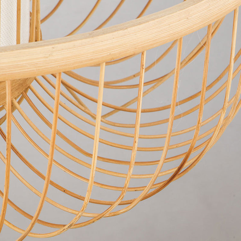 Bamboo Curved Drum Suspension Light Simplicity 1-Light Wood Pendant Light Fixture