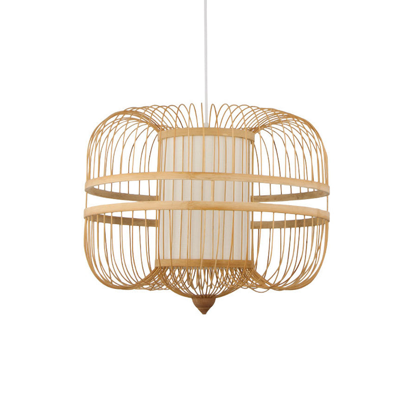 Bamboo Curved Drum Suspension Light Simplicity 1-Light Wood Pendant Light Fixture