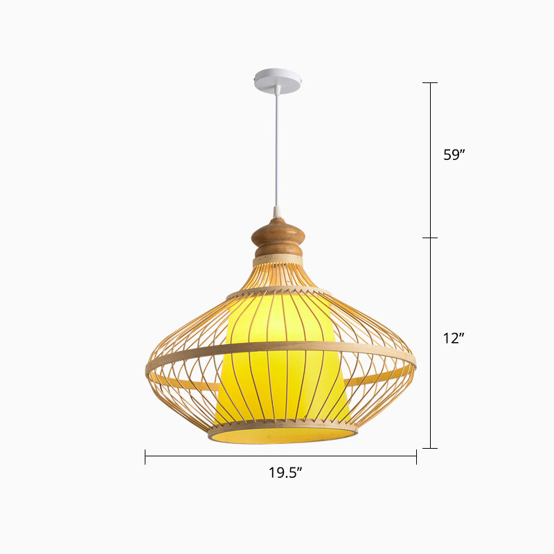 Bamboo Handcrafted Shade Ceiling Light Asian Style 1 Bulb Wood Hanging Light Fixture