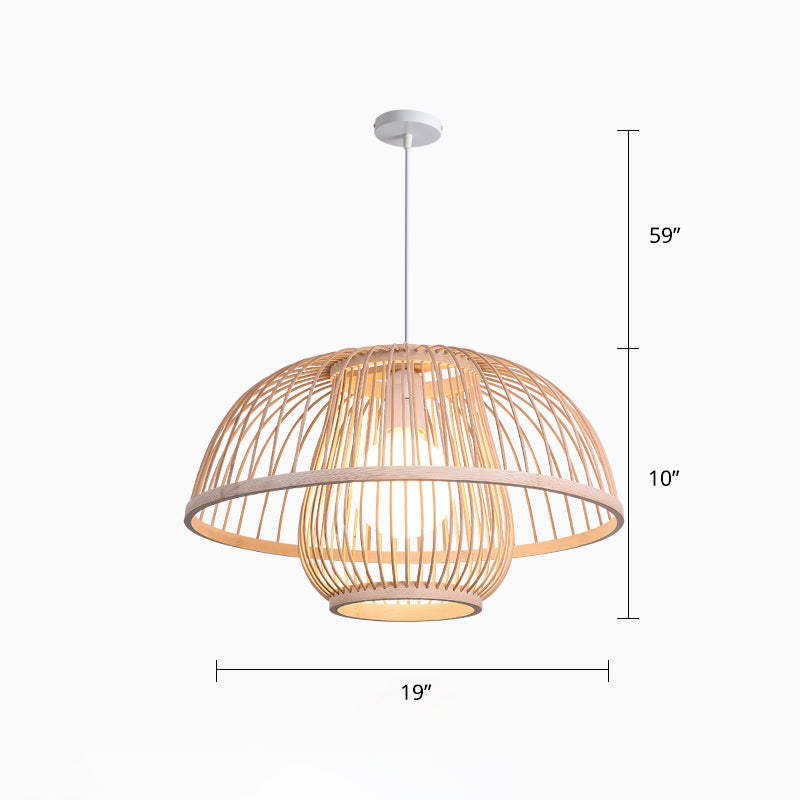 Bamboo Handcrafted Shade Ceiling Light Asian Style 1 Bulb Wood Hanging Light Fixture