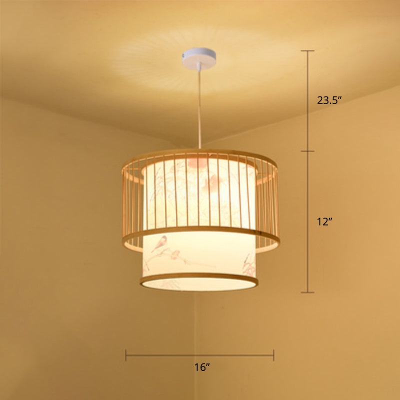 Bamboo Handcrafted Shade Ceiling Light Asian Style 1 Bulb Wood Hanging Light Fixture