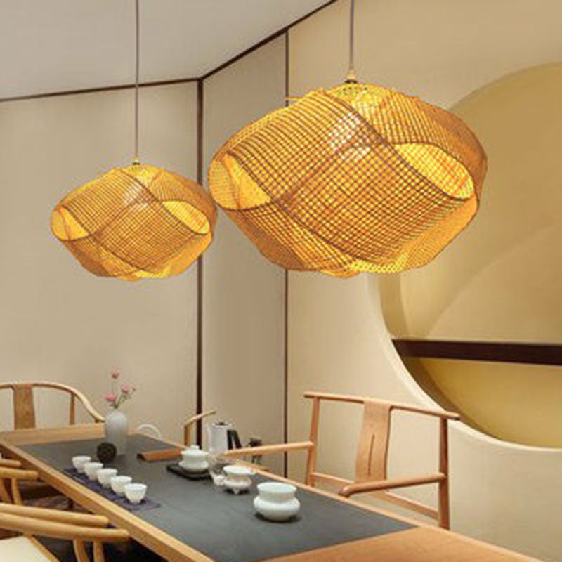 Bamboo Spiral Suspension Light Simplicity Pendant Light Fixture in Wood for Tea Room