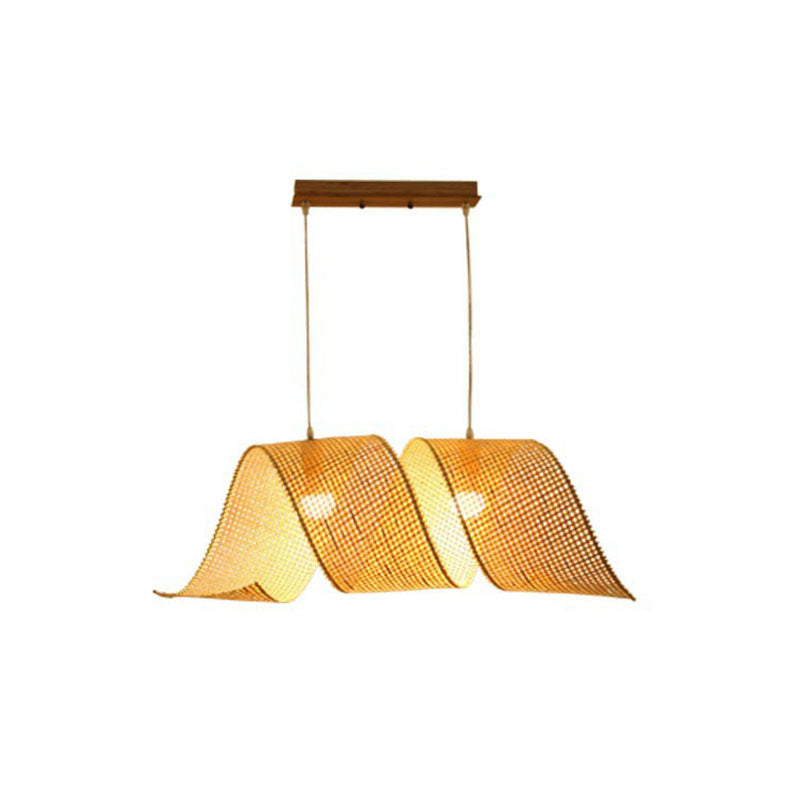 Bamboo Spiral Suspension Light Simplicity Pendant Light Fixture in Wood for Tea Room