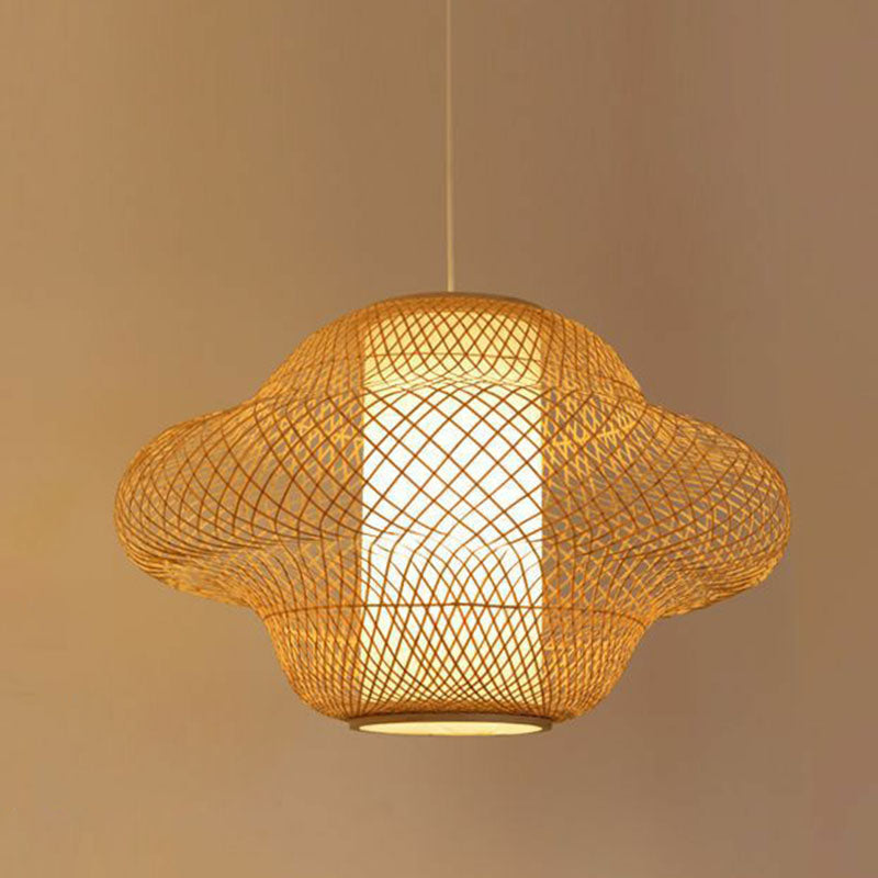 Asian Style Handwoven Suspension Lighting Bamboo 1 Head Restaurant Pendant Ceiling Light