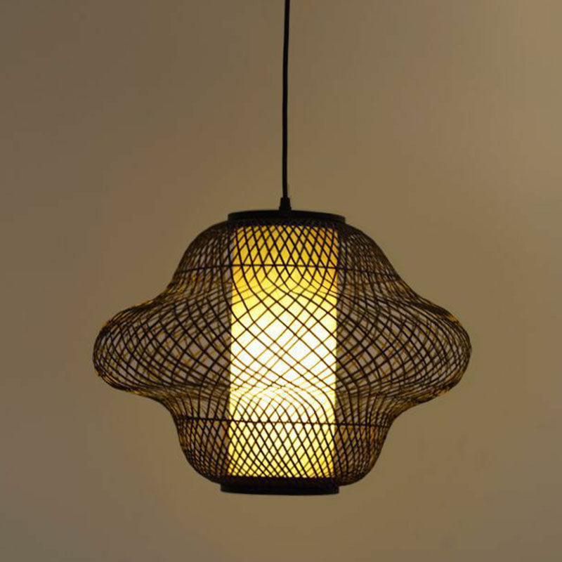 Asian Style Handwoven Suspension Lighting Bamboo 1 Head Restaurant Pendant Ceiling Light
