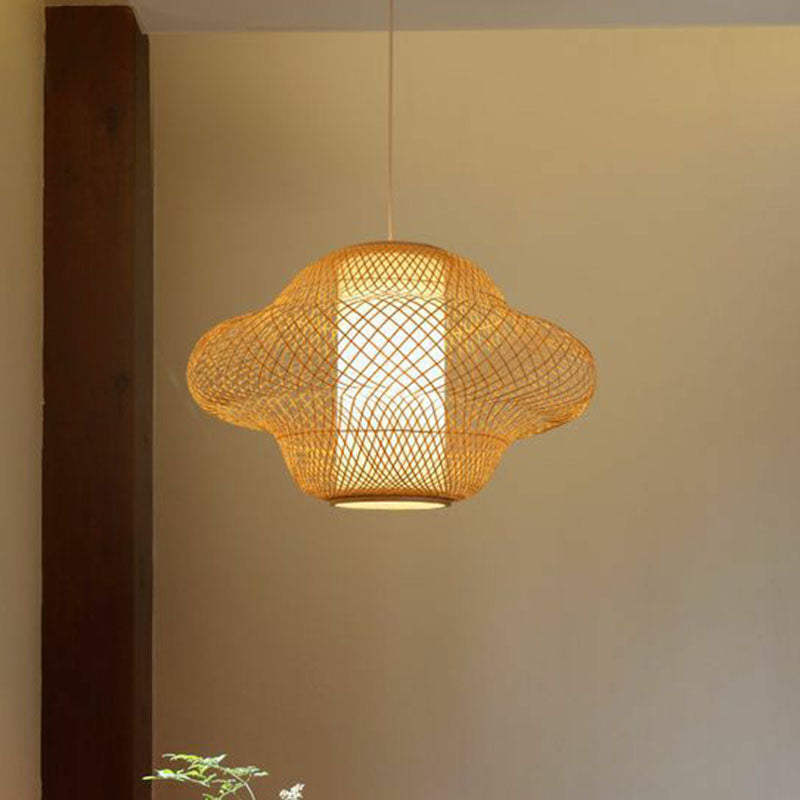 Asian Style Handwoven Suspension Lighting Bamboo 1 Head Restaurant Pendant Ceiling Light