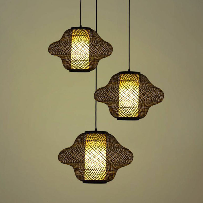 Asian Style Handwoven Suspension Lighting Bamboo 1 Head Restaurant Pendant Ceiling Light