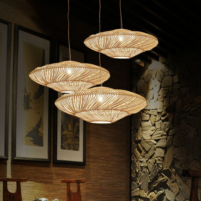 Handcrafted Suspension Lighting Minimalist Rattan 1 Head Restaurant Pendant Ceiling Light in Wood