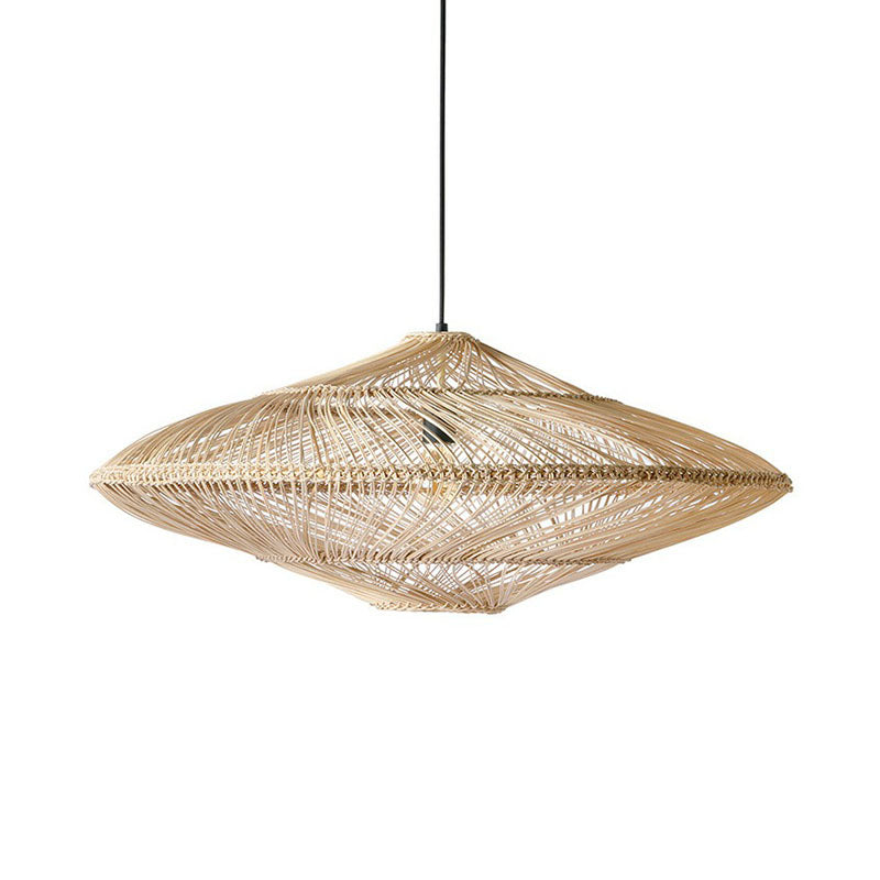 Handcrafted Suspension Lighting Minimalist Rattan 1 Head Restaurant Pendant Ceiling Light in Wood