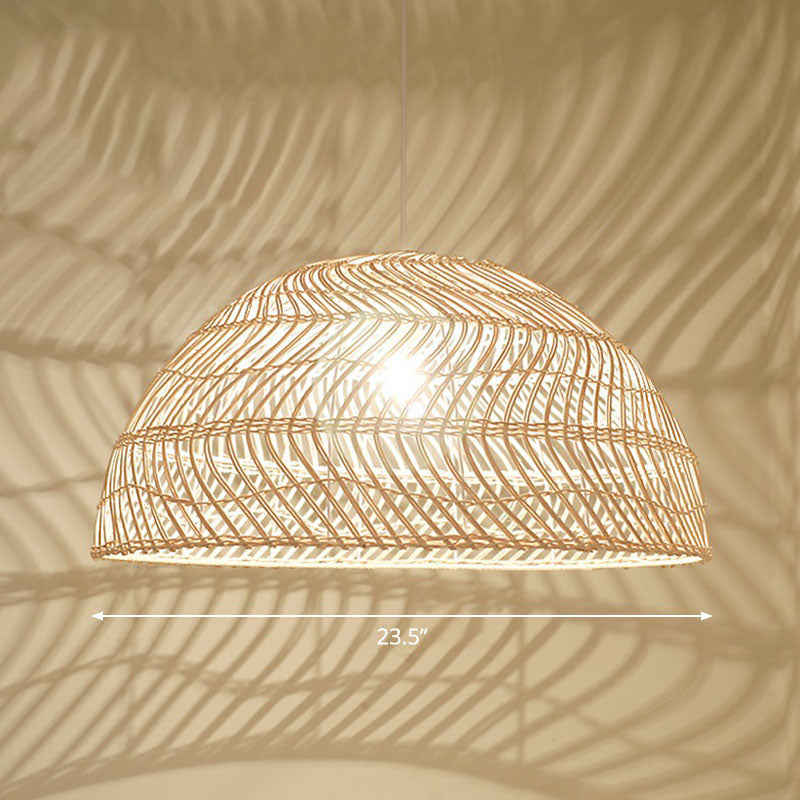 Handcrafted Suspension Lighting Minimalist Rattan 1 Head Restaurant Pendant Ceiling Light in Wood