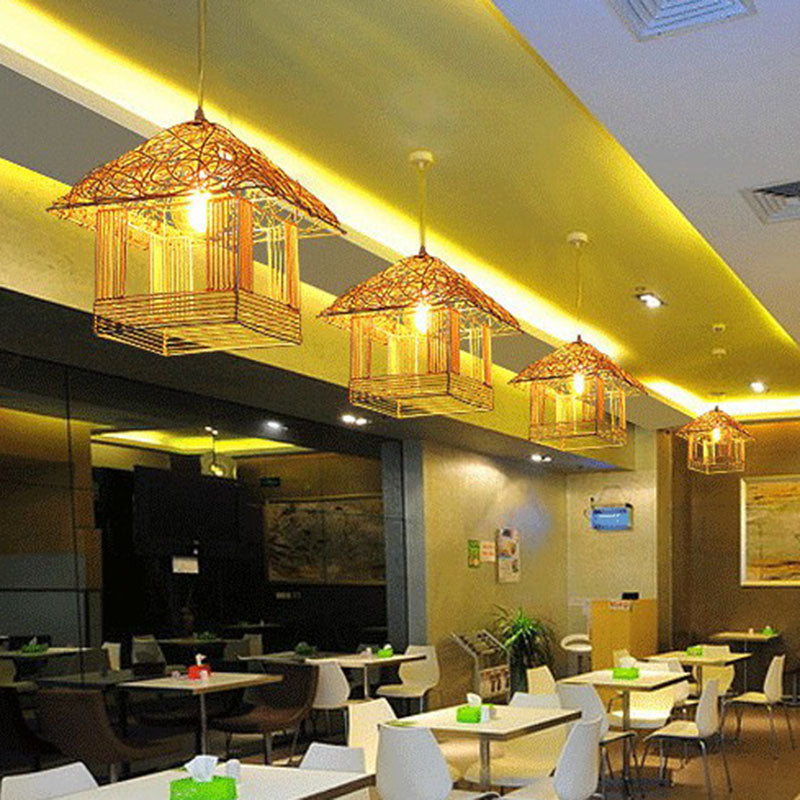 Haus geformtes Tearaum Anhänger Licht Bambus Ein-Bulb zeitgenössische Federung Leuchte