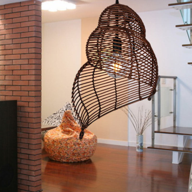 Muschelhängellicht minimalistische Rattan 1 Head Restaurant Anhänger Deckenleuchte