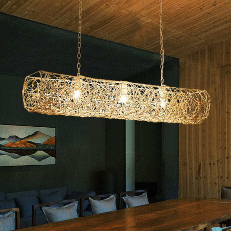 Cylinder Island Pendant Light South-east Asia Rattan 3 Bulbs Tea Room Ceiling Light